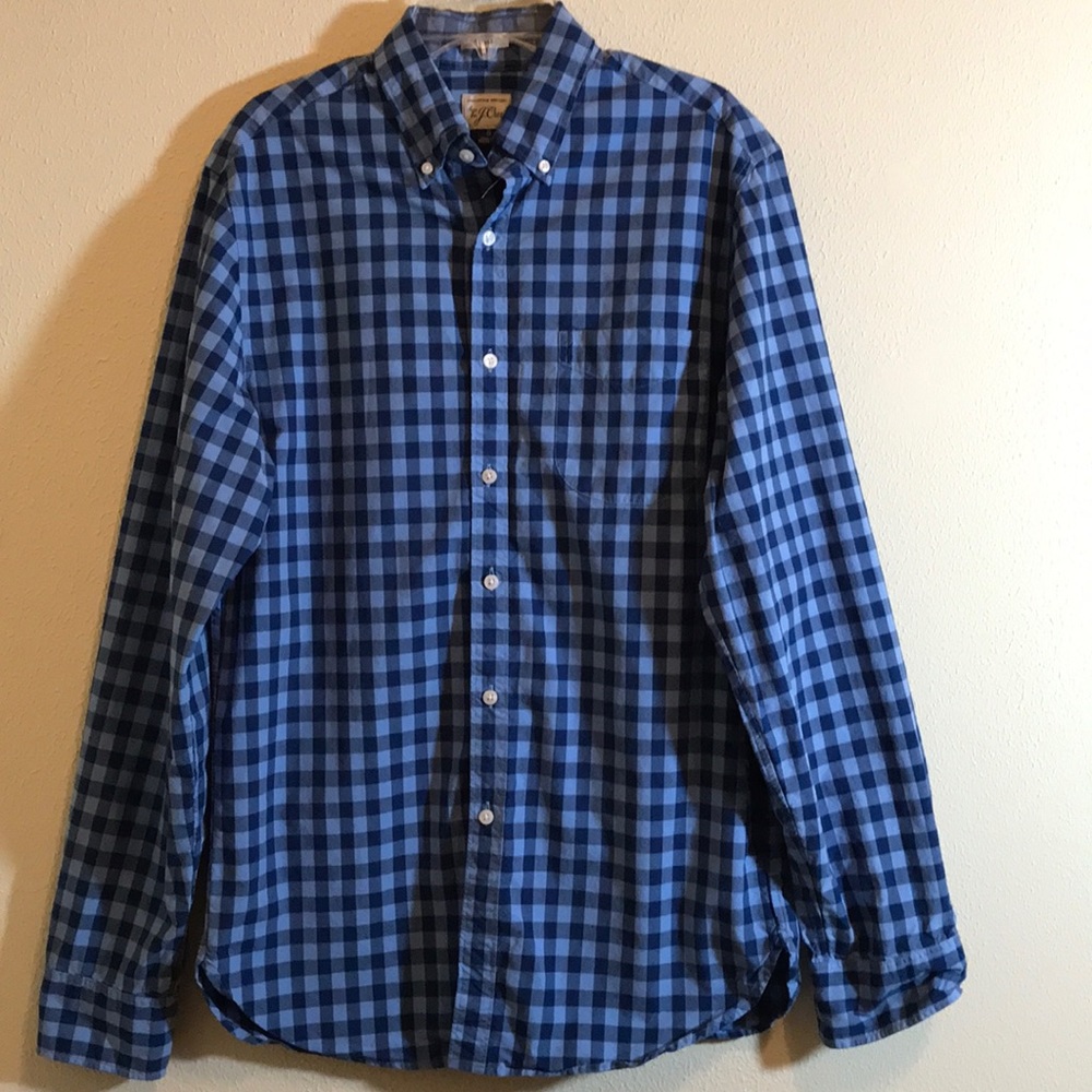 J Crew Classic Blue Plaid Button Down Shirt Size Small